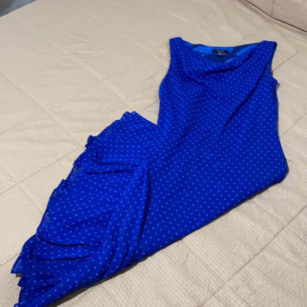 Blue mini polka dolt Chaps dress. Size 4